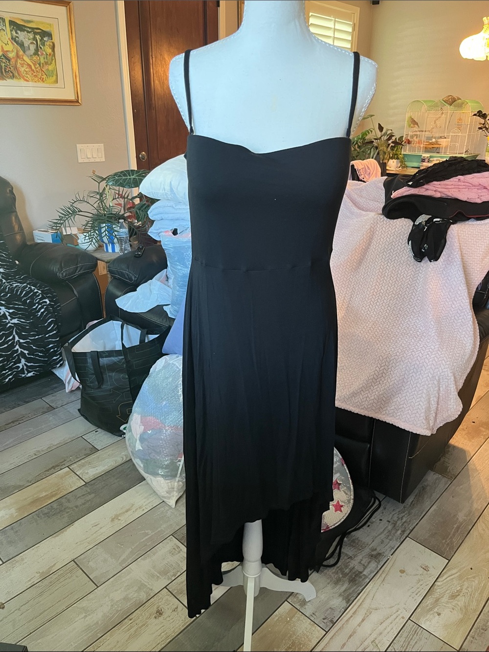 Calvin Klein Black Asymmetric Hem Spaghetti Strap Dress